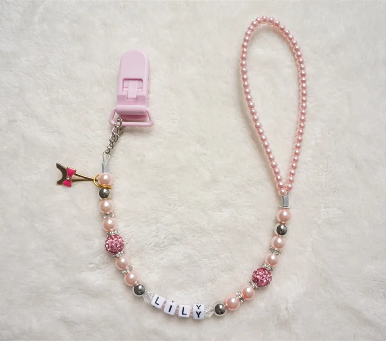 pink MIYOCAR Персонализированная-любое имя Bling Серебряный горный хрусталь соска зажимы/пустышка держатель цепи пустышка зажим/зажим для прорезывателя для ребенка - Цвет: pink