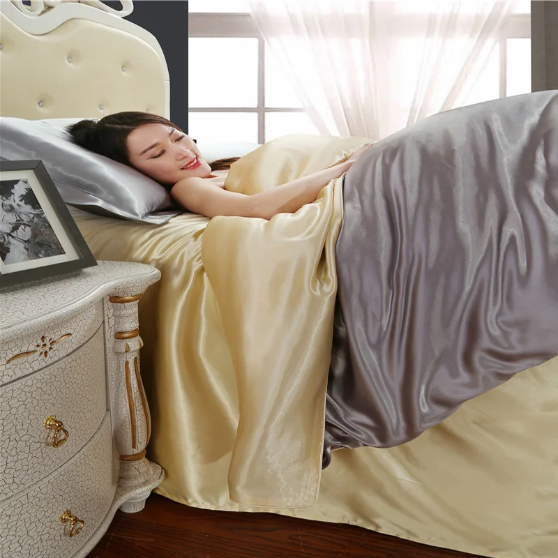 Новинка 100% постельное белье из натурального шелкового атласа двухъярусный цвет