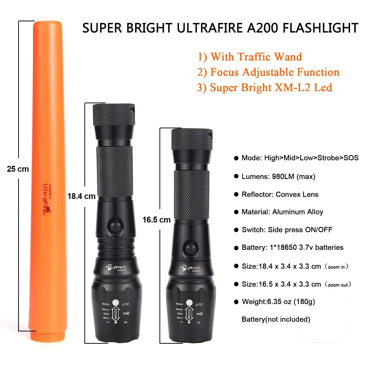 UltraFire светодиодный фонарик сигнальная палочка CREE XM L2 зум прожектор магнит фонарь