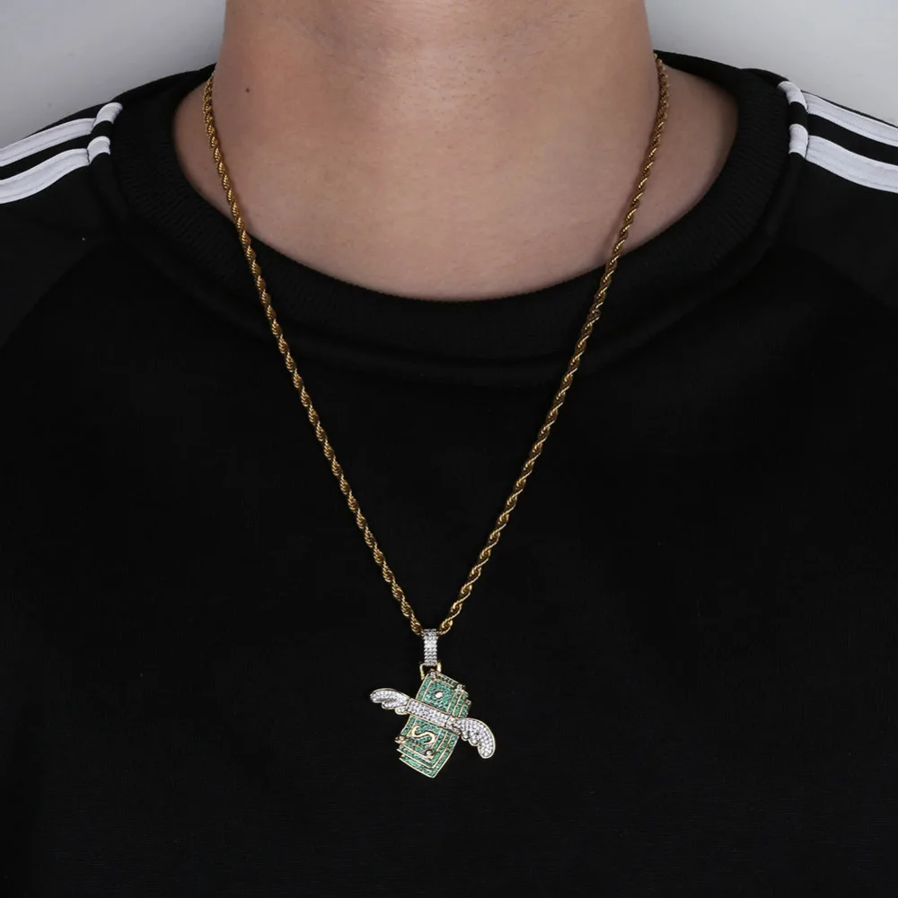 JINAO Новые деньги кубический циркон Iced Out цепи летающие наличные хип хоп ювелирные изделия кулон ожерелье s для мужчин женщин Подарки
