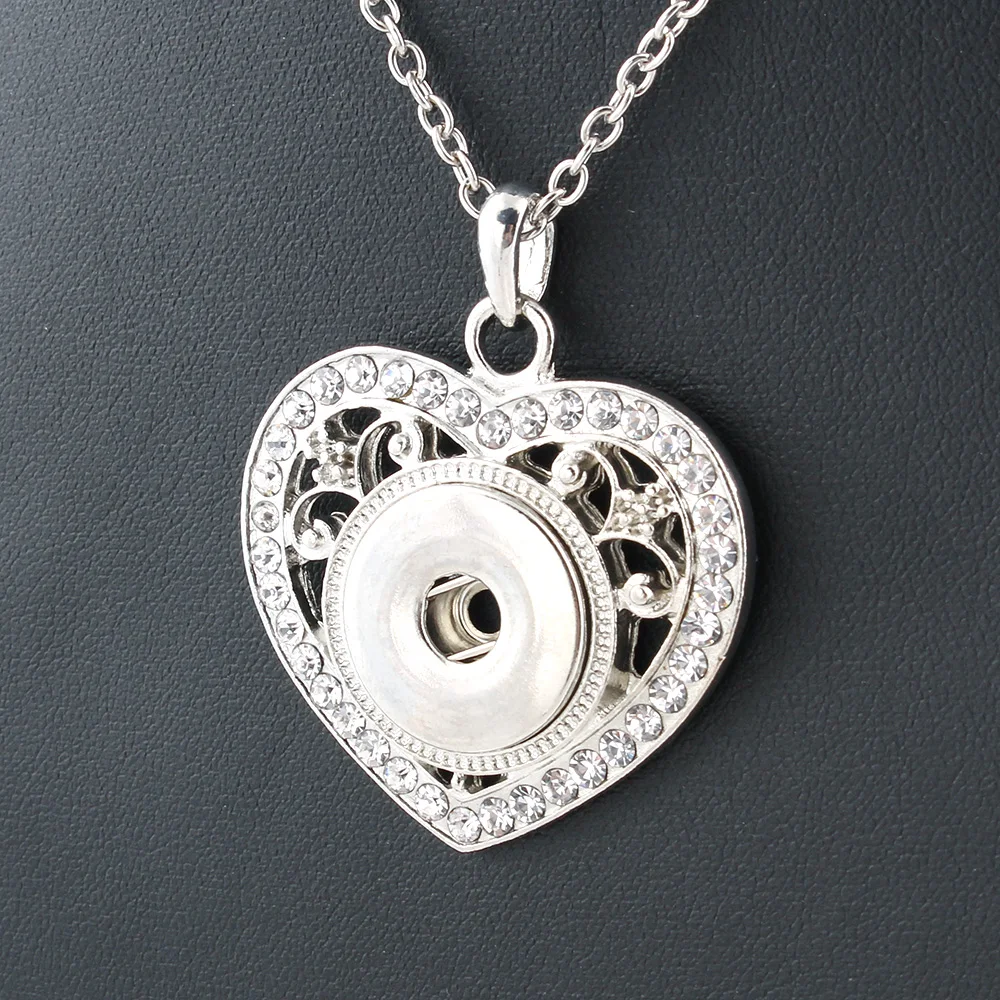 

Xinnver Snap Buttons Necklaces Jewelry With 55CM Link Chain Heart Pendant Fit 18/20MM Snap Buttons Jewlery ZG099