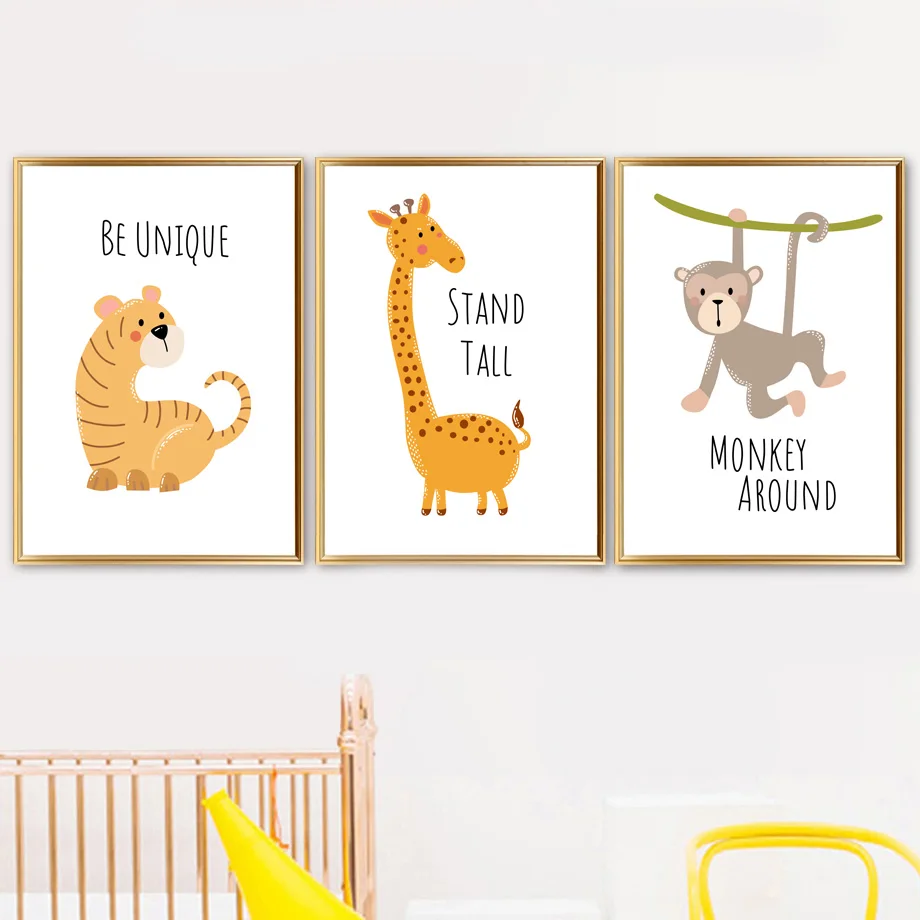 

Monkey Giraffe Bear Tiger Deer Crocodile Wall Art Print Canvas Painting Nordic Posters And Prints Wall Pictures Kids Room Decor