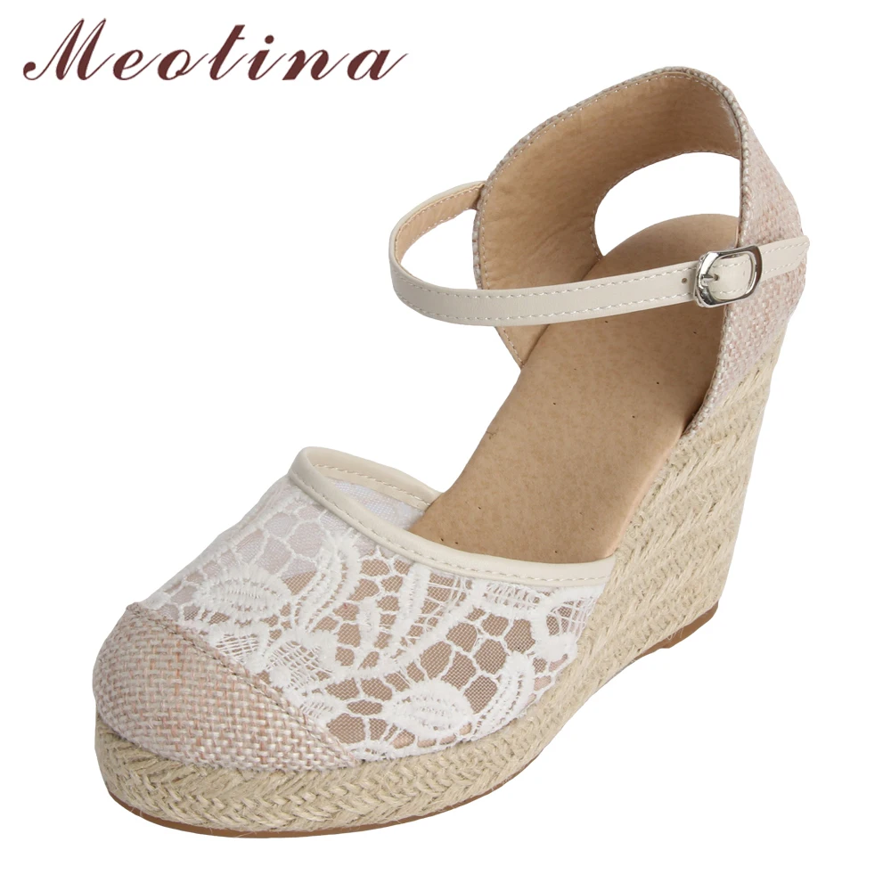 Meotina/Espadrille/женские летние сандалии на танкетке шнурках в богемном стиле высоком