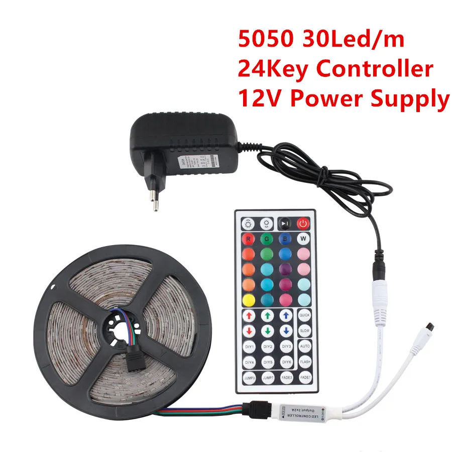 5050 RGB 44Key Set 12 В RGB светодиодные ленты 15 м 20 м светодиодный свет ленты 2835 5 м 10 м DC 12 В водонепроницаемый RGB светодиодный свет полосы диод полный комплект контроллер+ адаптер - Испускаемый цвет: 5050 RGB 44Key Set