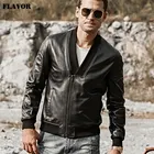 Мужская мотоциклетная куртка FLAVOR из натуральной кожи, мужская куртка из овчины с v-образным вырезом и воротником из натуральной кожи