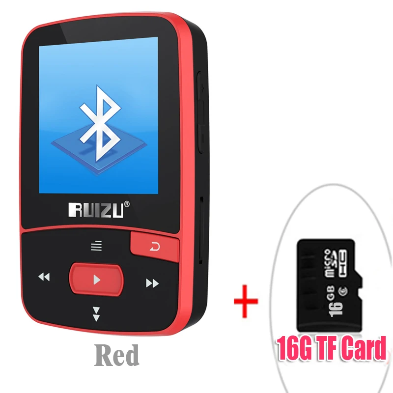 Новое поступление, Спортивный MP3 плеер RUIZU X50 с Bluetooth, 8 ГБ, мини-клип с поддержкой экрана, FM, запись, электронная книга, часы, шагомер - Цвет: RedWith16GBTFcard