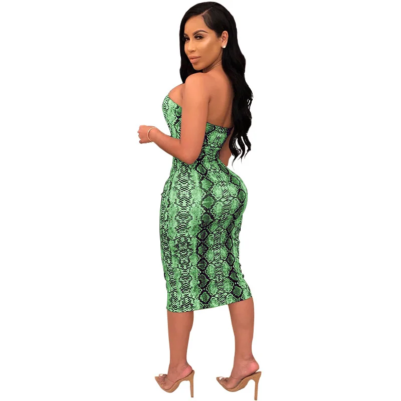 

Echoine Sexy Strapless Snakeskin Print Sheath Women Summer Dress Vintage Sleeveless Cutout Midi Bodycon Dresses Vestidos