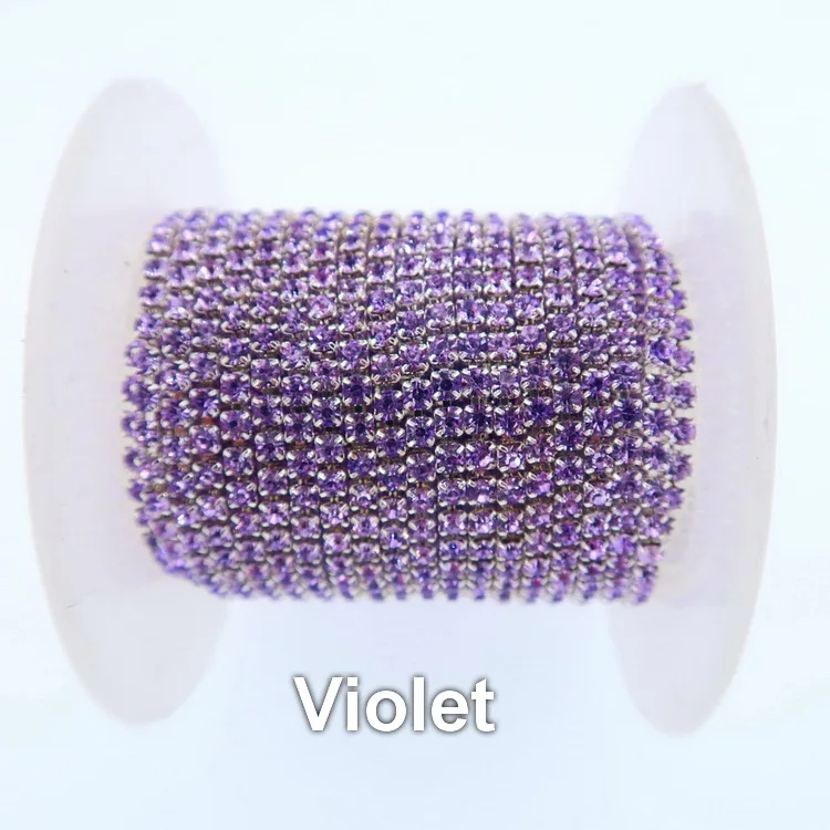 A21 Violet Серебряная основа коготь 5 ярдов/R высокая плотность ss6 2 мм ss8 2,5 мм ss10 2,8 мм ss12 3 мм SS16 4 мм стразы на цепочке для пришивания клея на отделке - Цвет: A21 Violet
