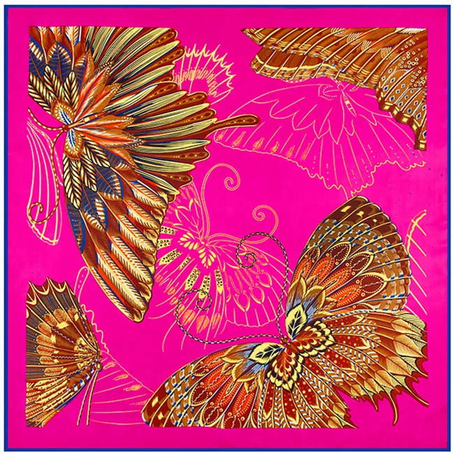 

100cm*100cm Silk Women Silk Square Hand Draw Paint Butterfly Print Silk Scarf Femal High Quality Retro Brand Shawl 3107