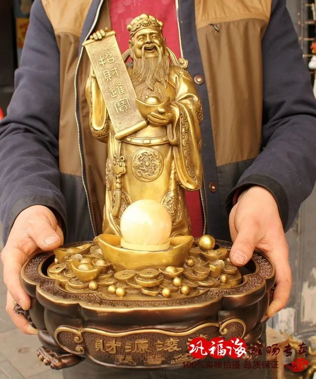 

TOP GOOD LIVING ROOM protective-efficacious Mascot Money Drawing the god of wealth Fortune bronze statue sculpture Decoration