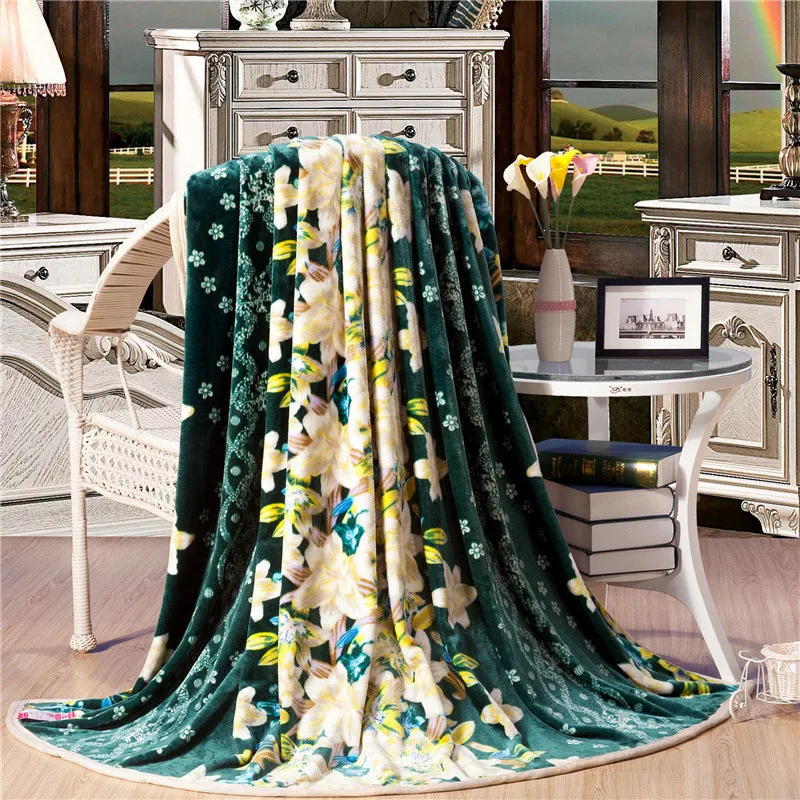 High Quality Flannel Blanket Striped Green Flower Style Soft Warm Suitable for Bed/sofa/multi-purpose Children and Adult | Дом и сад