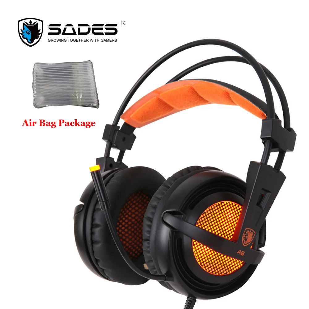 Blue Sades A6 7,1, объемный звук, USB, Стерео Игровые наушники, над ухом, шумоизоляция, дышащий светодиодный свет, гарнитура для PC Gamer - Цвет: Blue