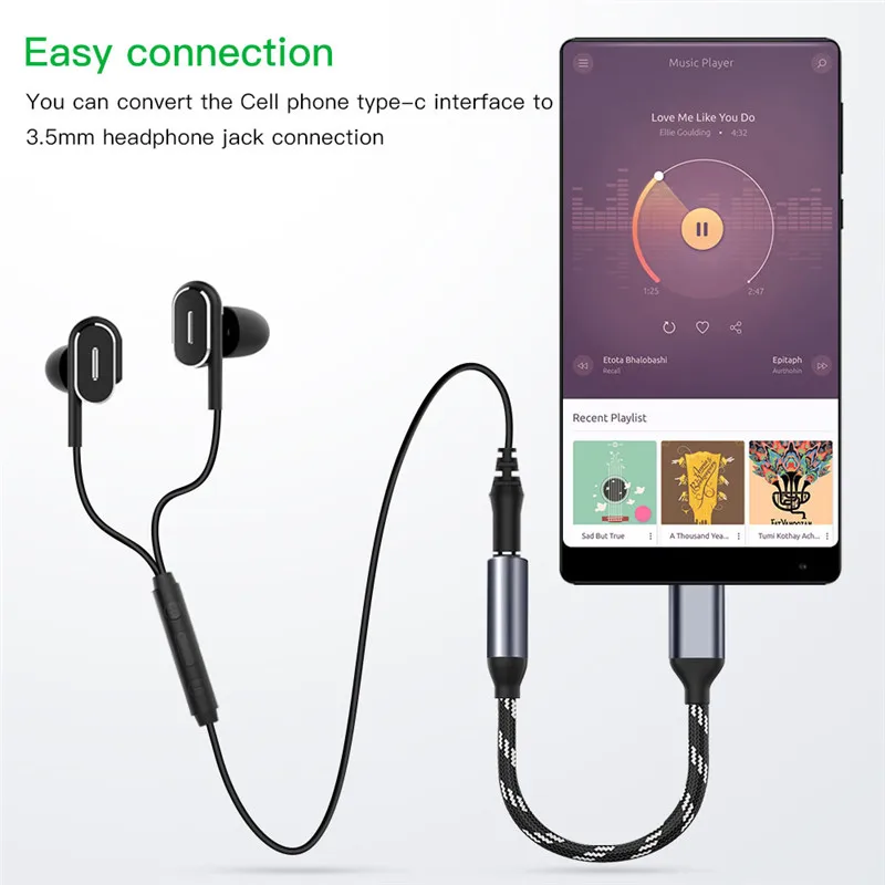 Адаптер для наушников Кабель с разъемом USB Type C на 3 5 мм AUX адаптер Type-C