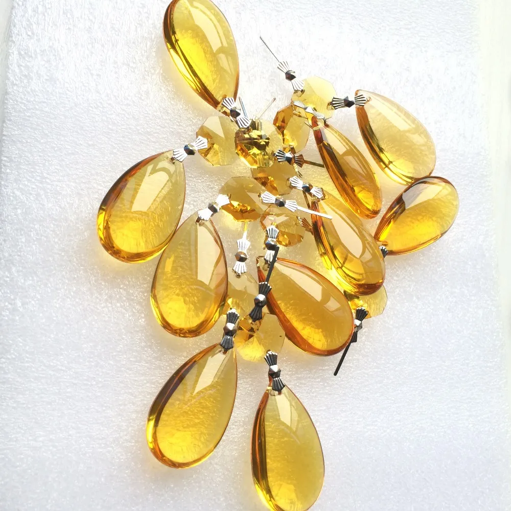 Фото Top Quality 10PCS/lot 72mm Sparkle Gold Glass Crystal Wate Drop Pendants for Chandelier Lamp Hanging Parts Even Party Decoration №3