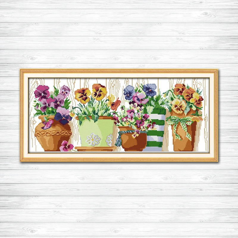 pottings colourful flowers painting counted printed on canvas DMC 11CT 14CT Chinese Cross Stitch kits embroidery needlework Sets | Дом и сад