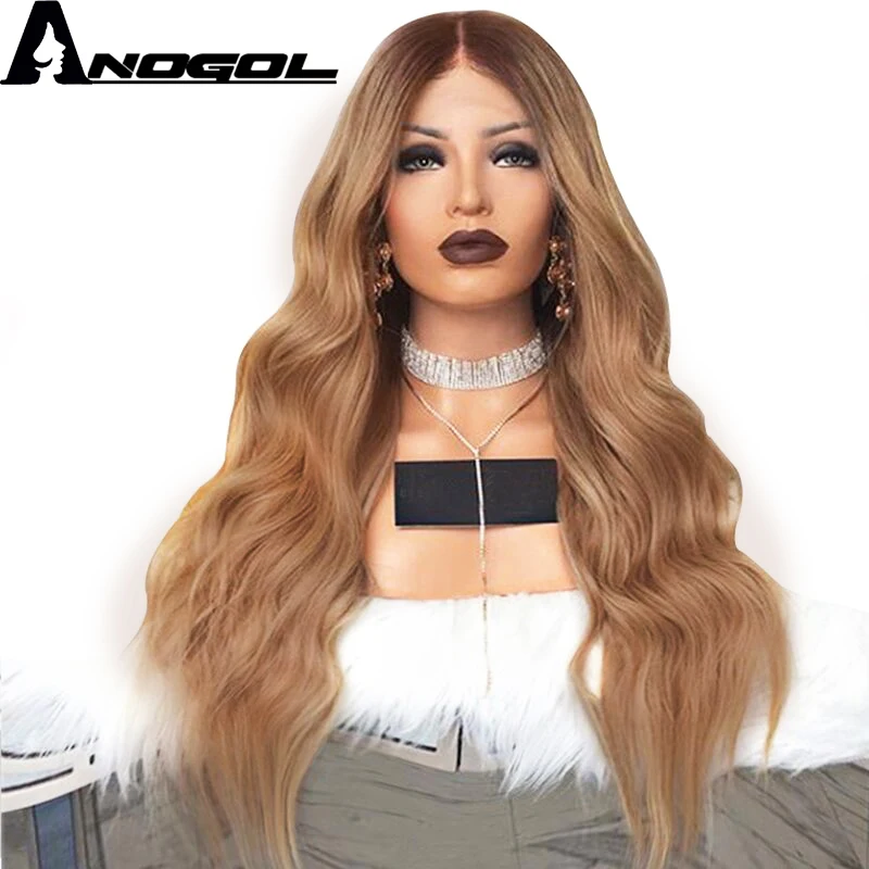 Anogol 180% плотность натуральный Hairline темно коричневый Омбре блонд длинные