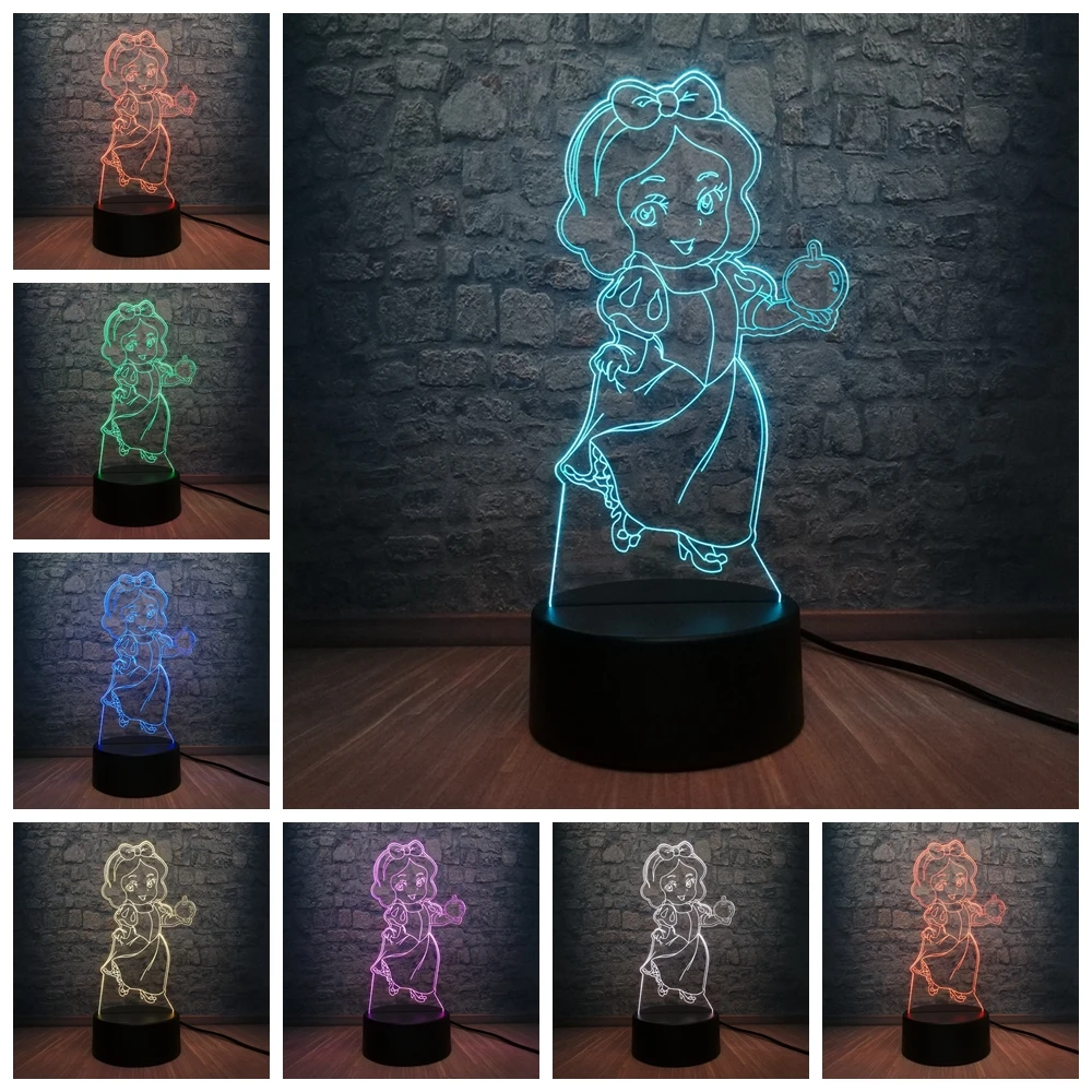 Мультфильм 3D LED USB лампа семь гномов актриса Принцесса Белоснежка Яблоко девушка