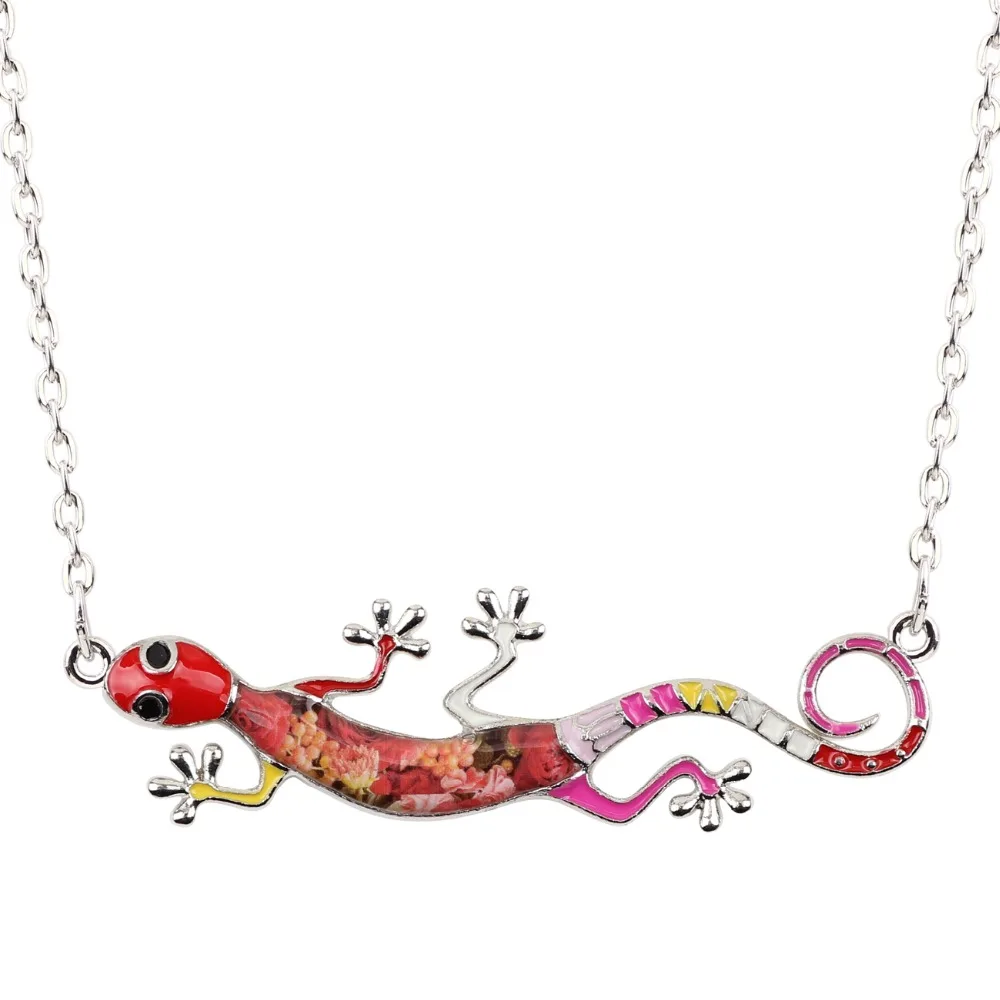 Bonsny массивное ожерелье из сплава с эмалью Gecko Ящерица цепочка подвесным