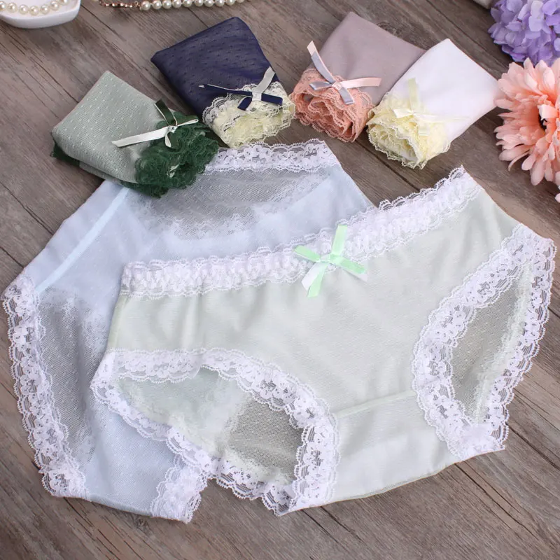 Новинка Летние трусики модные сетчатые кружевные однотонные прозрачные трусы с