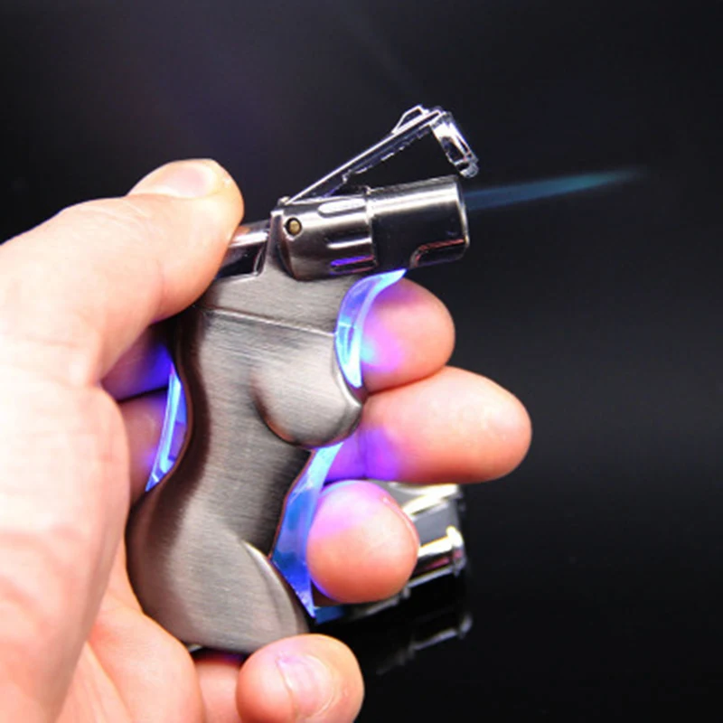 

Spray Gun Lighter Jet Torch Turbo Lighter Cigar Pipe Lighter Butane LED Light Body Shape Cigarette 1300 C Fire Windproof