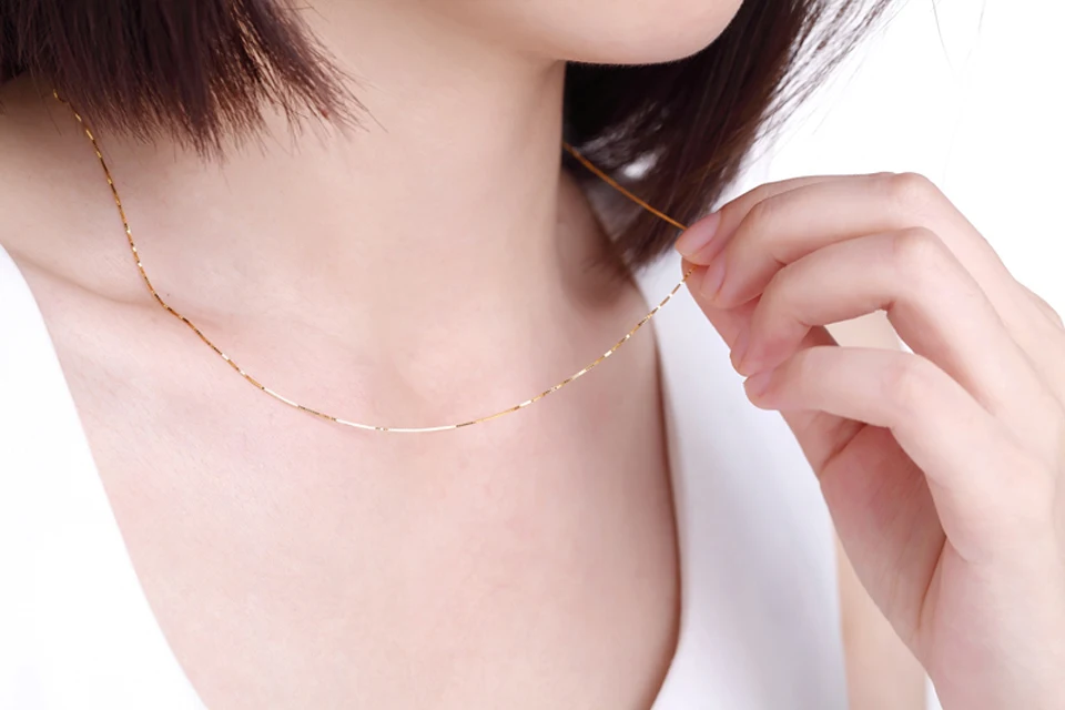 Подлинная 18 K из розового золота желтый бело-золотые модные золотые цепи и ожерелья для Для женщин свадебные Размеры 0,6 мм Длина 45 см