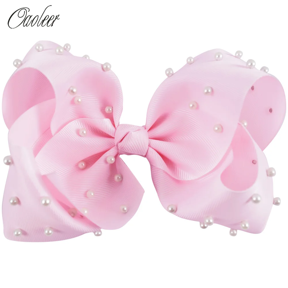 Бант для волос с белой жемчужиной 7 дюймов зажимом большая Шпилька бант девочек