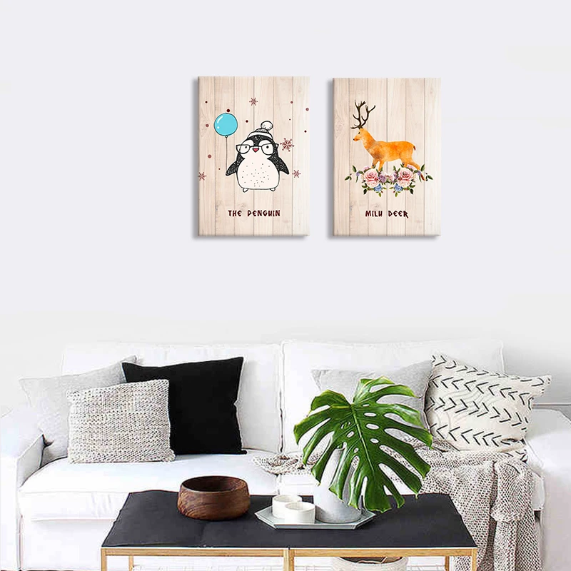 FGHGF лиса олень дерево шаблон стены искусства холст постер лесной животный принт