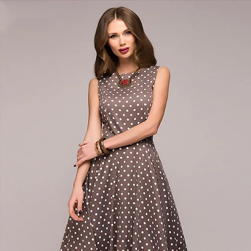 2019 женское винтажное платье Летнее новое без рукавов с круглым вырезом Vestidos