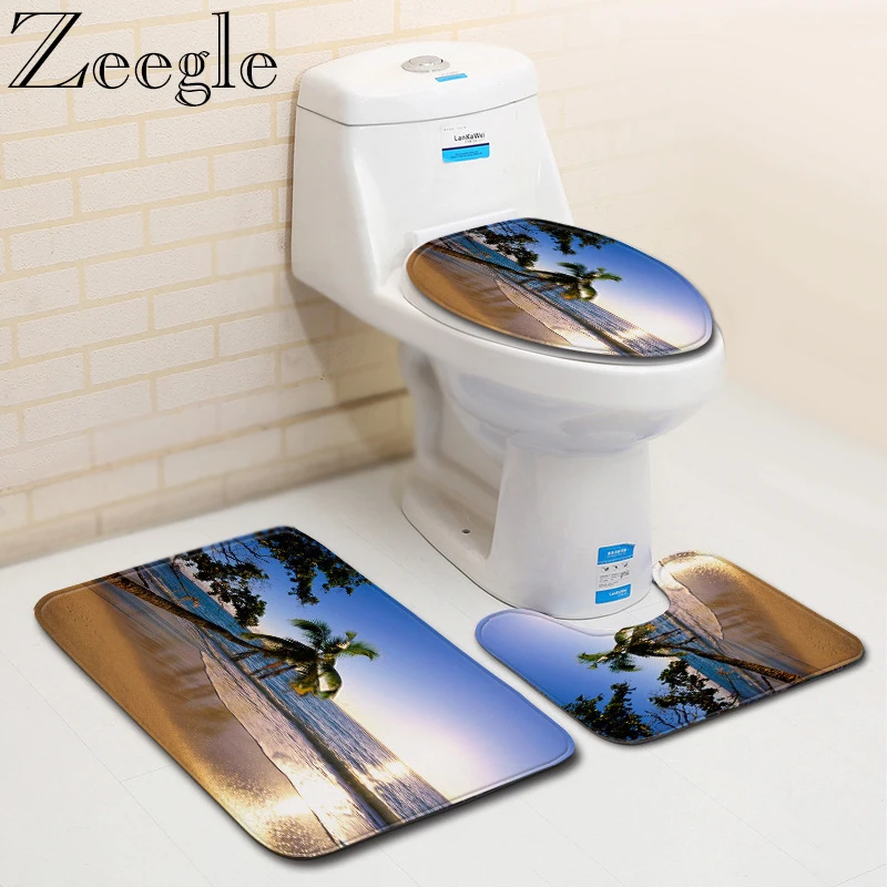 

Zeegle Scenic Printed Bath Mat Bathroom Pedestal Rug Toilet Lid Cover Bath Mat Memory Foam Absorbent Bathroom Carpet Toilet Rugs