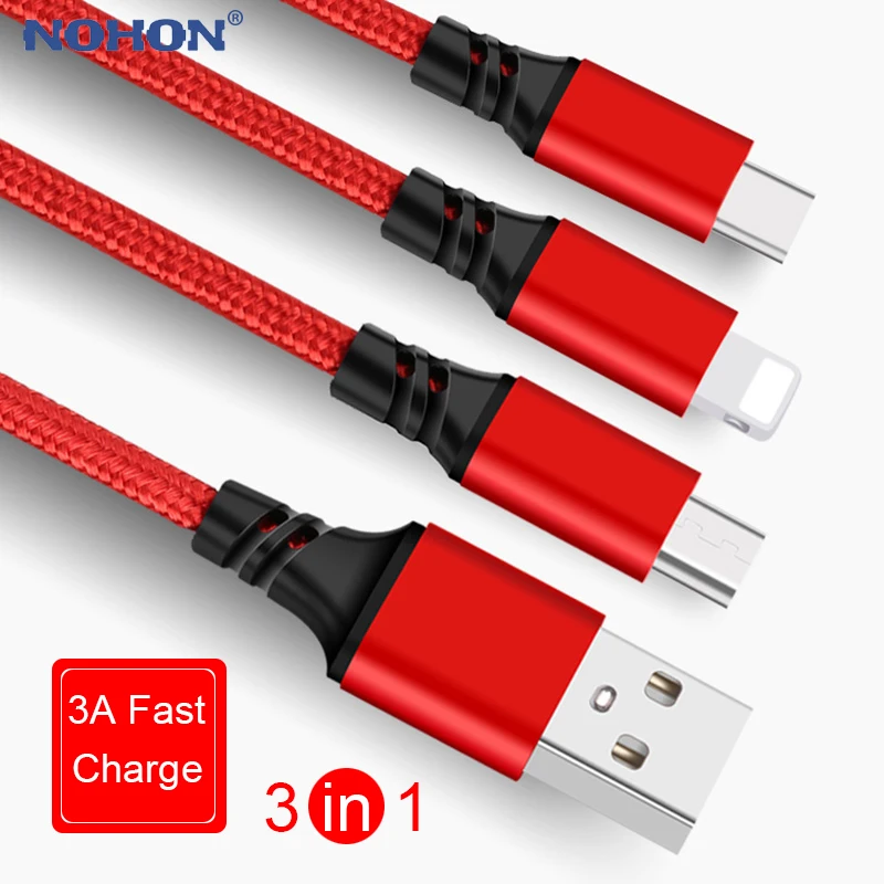 2в1 3в1 USB Кабель зарядного устройства для iPhone Xs Max XR X 5 SE 6 s 7 8 Plus Micro Type C Samsung Xiaomi Huawei