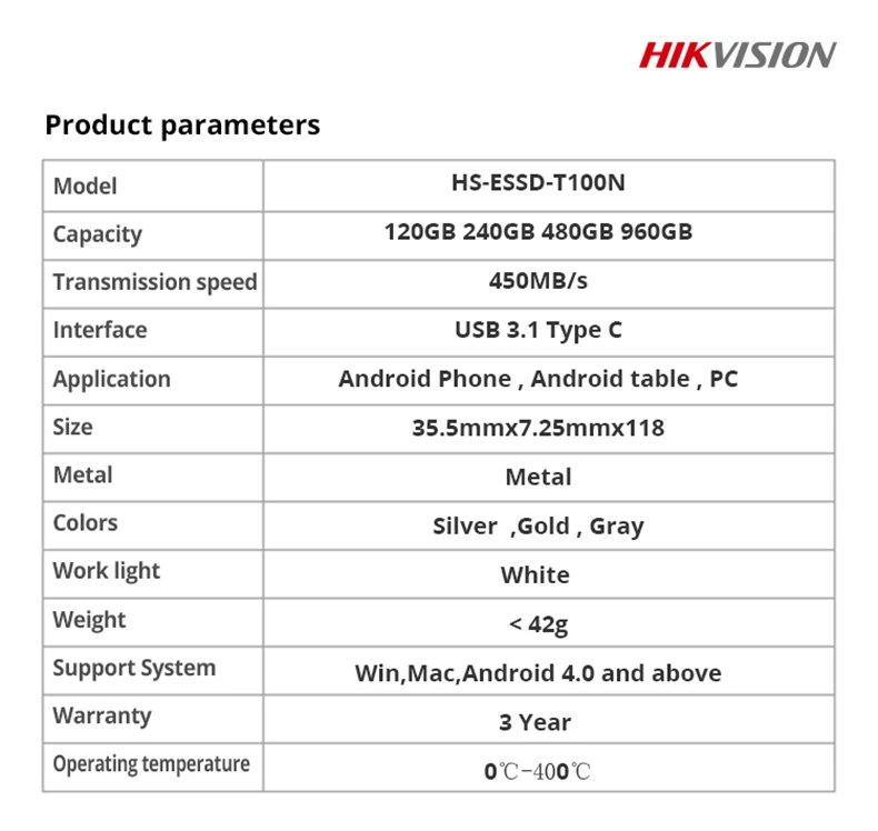 HIKVISION внешний SSD USB 3,1 type C 120 ГБ 480 ГБ 240 ГБ T100N матовый металлический USB 3,0 для телефона ноутбука рабочего стола