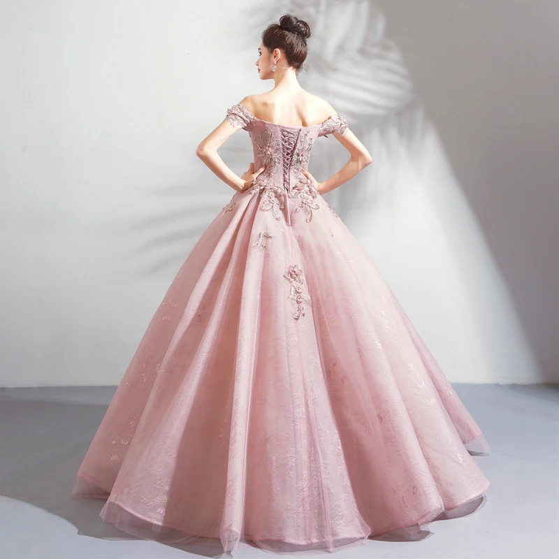 Платья для выпускного вечера 2019 Vestido розовое кружевное бальное платье с