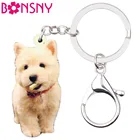Bonsny Милые акриловые брелки для ключей с собакой West Highland Terrier, кольца с животными, украшения для женщин и девушек, подростков