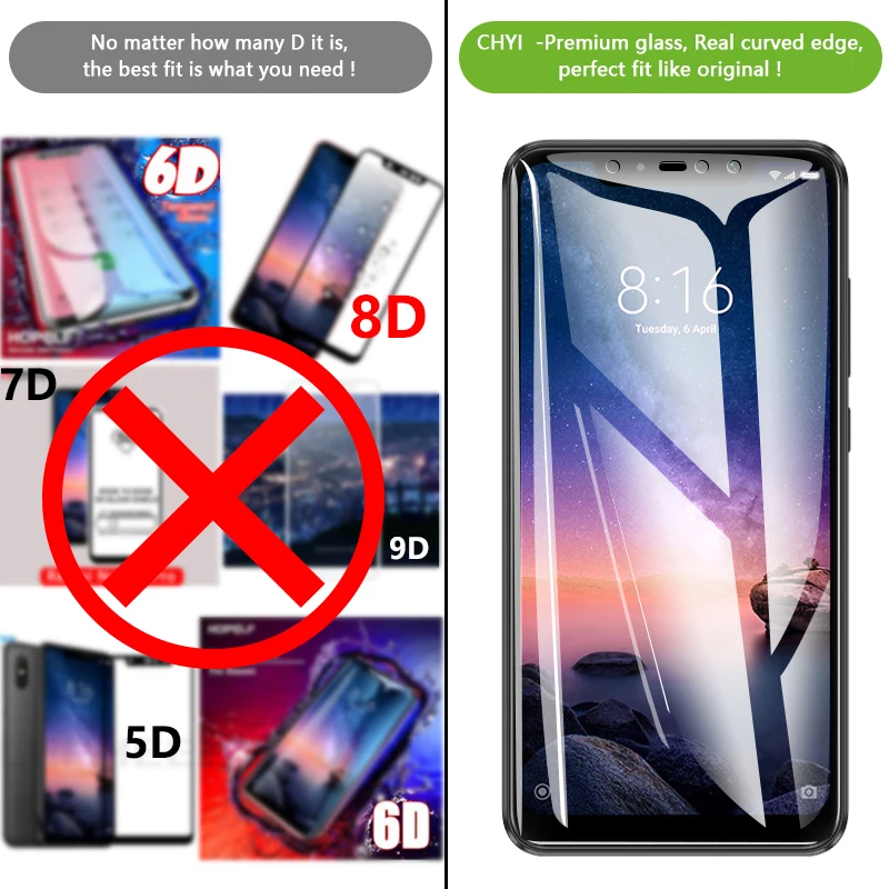 Изогнутое стекло CHYI для Xiaomi Redmi Note 6 Pro защита экрана 26 дюйма полное клеевое