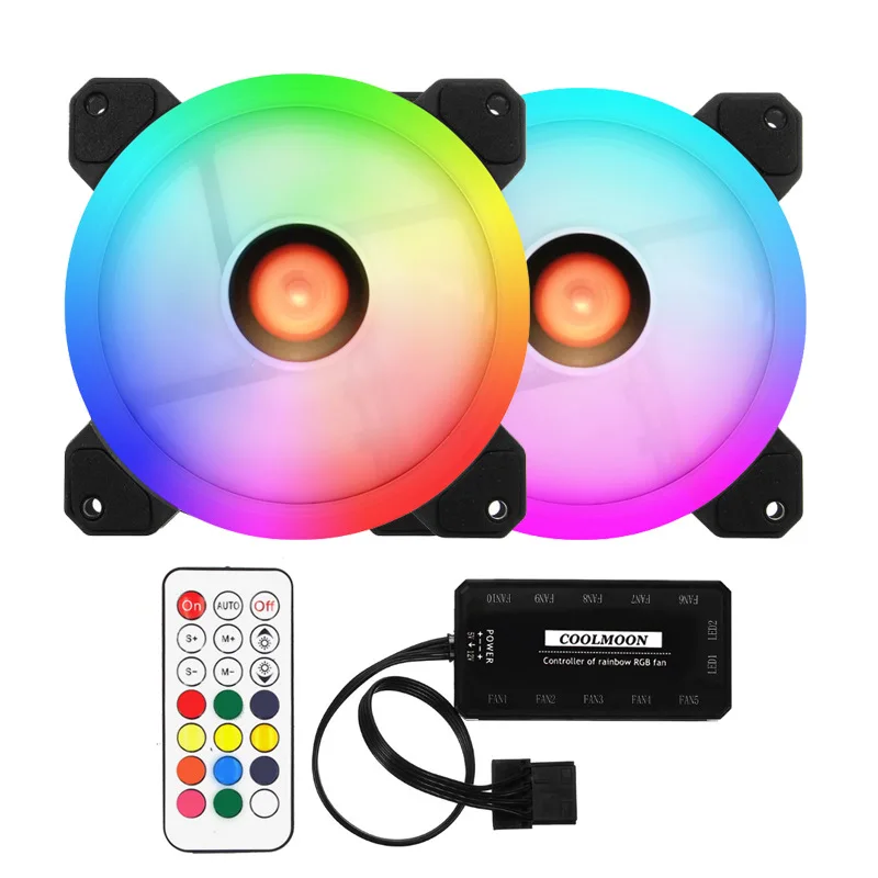Kit 2 RGB чехол вентилятор 12 см настольный компьютер шасси вентилятор водяного Охлаждения Красочные Аврора Eclipse тихий вентилятор - Цвет: Kit 2