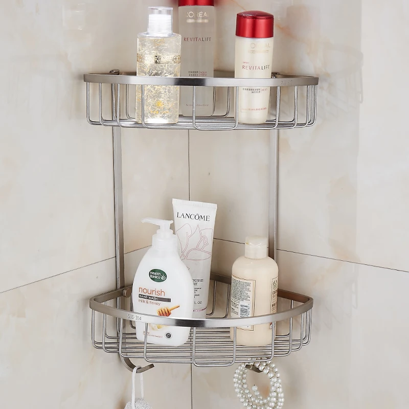 Полка угловая полка для ванной комнаты Caddy Shampoo Organizer двухслойная из нержавеющей