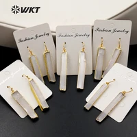 wt e341 wholesale natural gold edge selenite crystal blade earrings fashion elongated white selenite crystal wand earrings