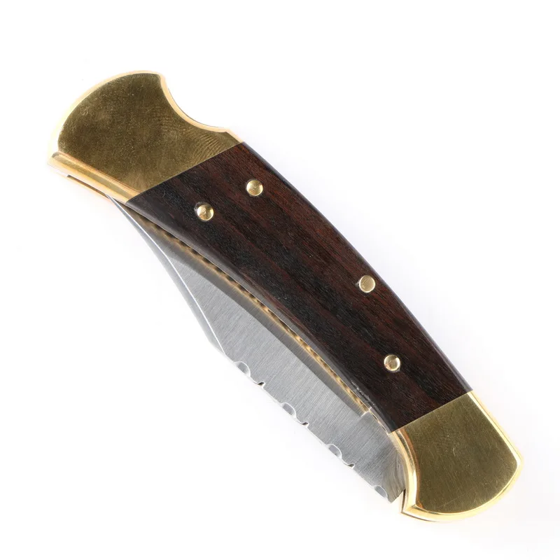 

LOVOCOO #B.U.C.K 112 brass + wooden handle 440C blade folding fruit knife hunting pocket outdoor EDC tool universal knife
