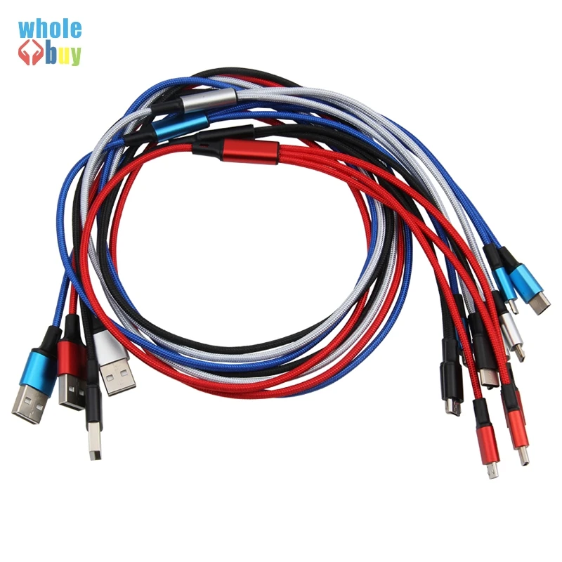 50 шт./лот 3в1 USB нейлоновая плетеная ткань Тип C Micro 5pin 8pin кабель синхронизации