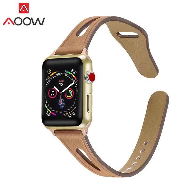Brown Ремешок для часов из натуральной кожи для Apple Watch 38 мм 42 мм 40 мм 44 мм золотой женский мужской браслет ремешок для iwatch 1 2 3 4 аксессуары - Цвет ремешка: Brown