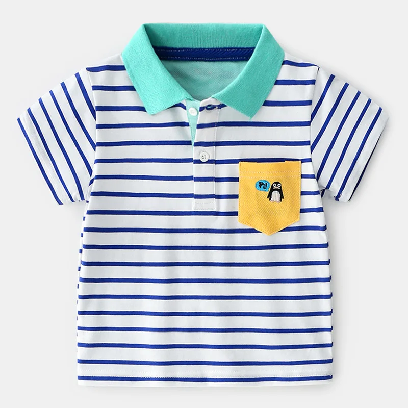 Новые летние полосатые футболки поло для мальчиков с короткими рукавами Детские