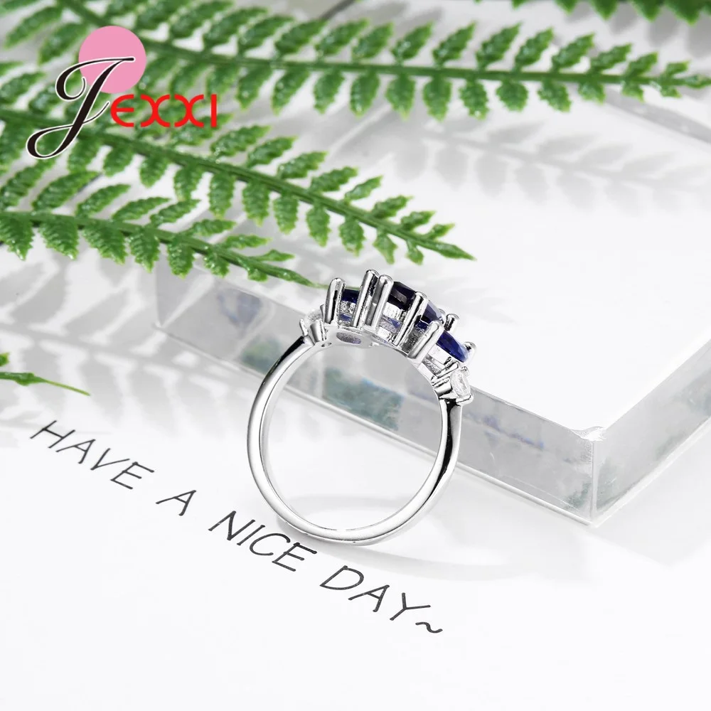 Wedding Rings Fashion Royal Blue Oval Crystal Engagement Ring For Women Silver Proposal Anillos Bijoux Valentine's Day | Украшения и