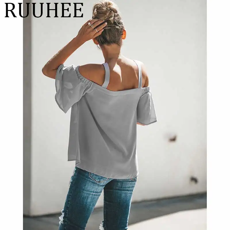 Женский топ с открытыми плечами одноцветное на бретелях Женские топы и блузки