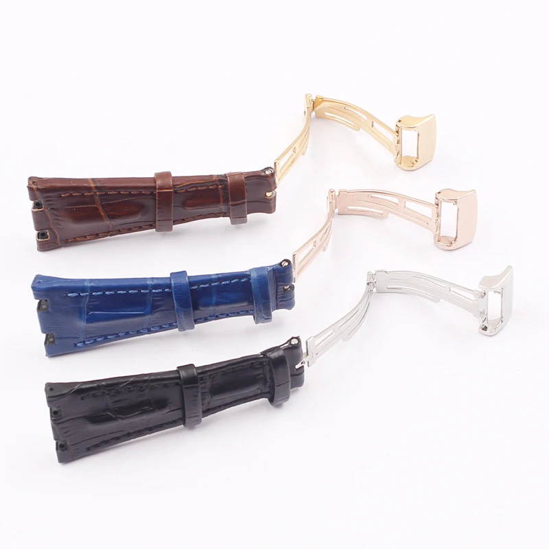 Watch Accessories Applies to for AP Royal Oak Series Leather Watch Strap Folding Buckle 28mm Men's Watch Strap