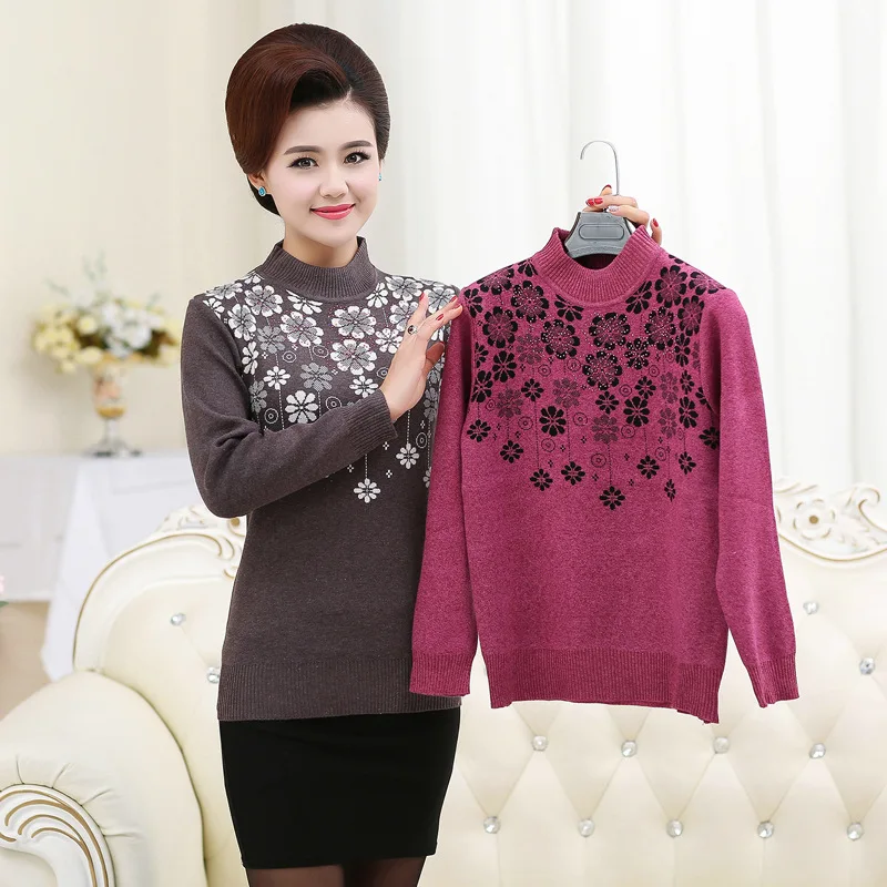 Knitting Mother Clothing Floral New Women's Autumn Winter Turtleneck Sweater Pullover Casual Long-sleeve Knitted Basic Shirt Top | Женская
