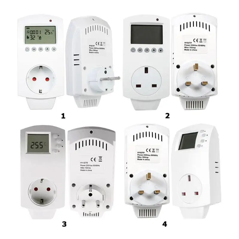16A 230V Многофункциональный Штепсель-термостат для подключения к розетке электрическое отопление Температура контроллер ЖК-дисплей Дисплей термостат EU/UK розетки