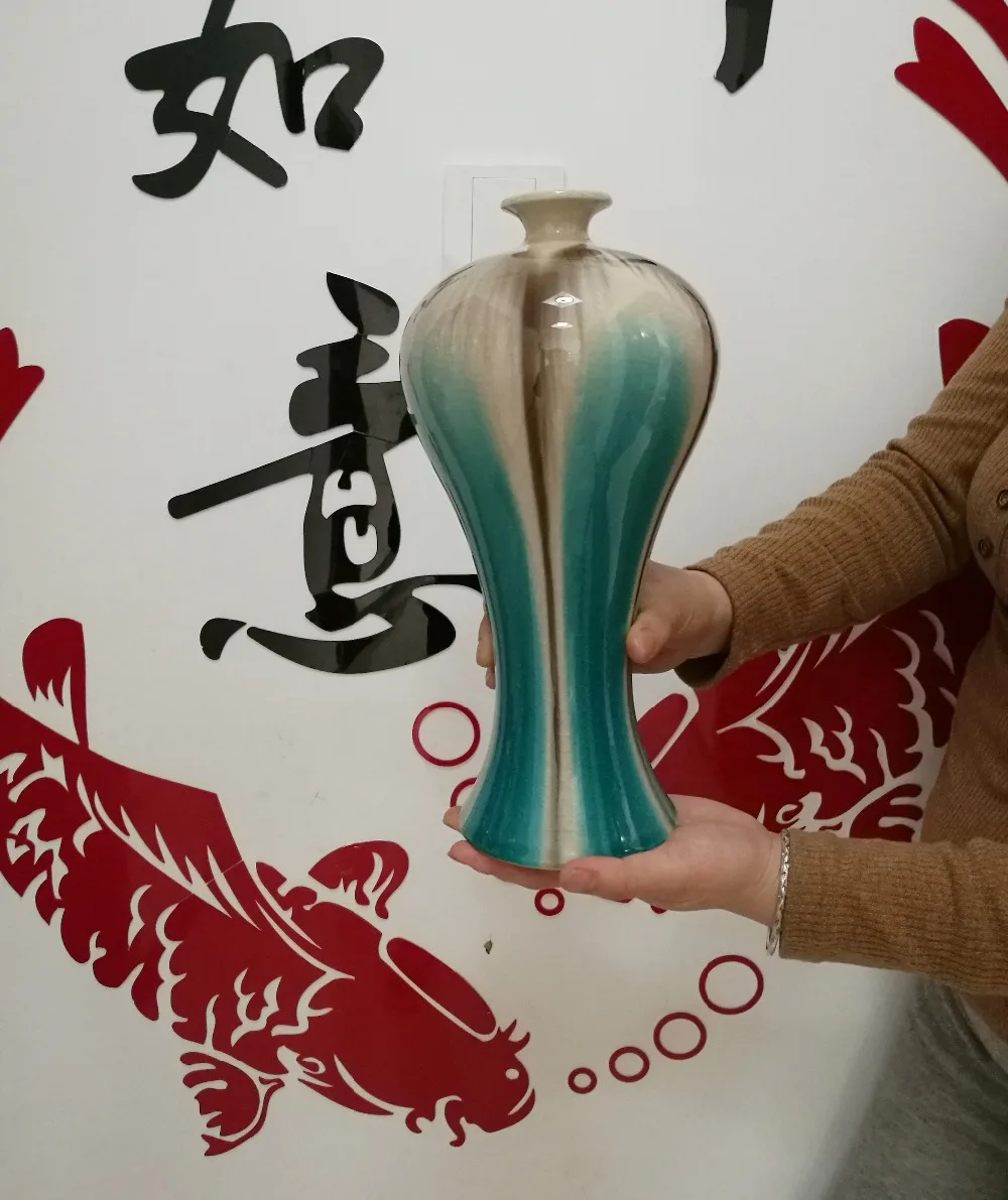 

HOT SALE # 2020 GOOD GIFT home office business Shop FENG SHUI Decorative art vase CHINESE royal JUNCI Ceramic vase statue