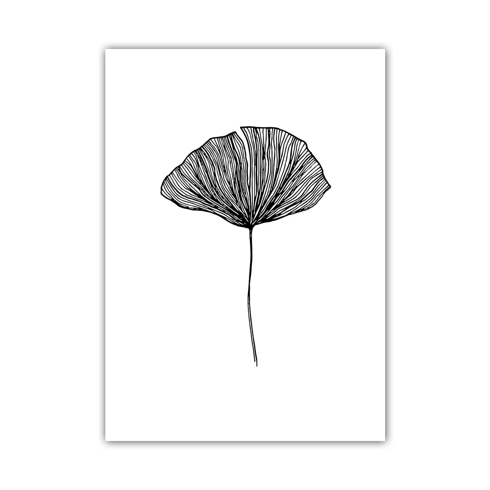 Unframed Canvas Print Painting Poster of Hand-drawn Botanical Simple Style White and Black Line Drawing Ginkgo Leaf LZ523 | Дом и сад
