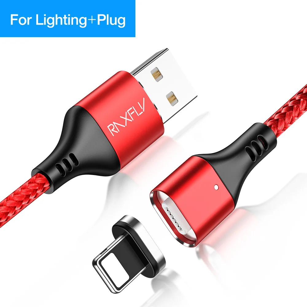 Red For IOS Магнитный кабель RAXFLY 3A, зарядное устройство для samsung S8 S9, Магнитный зарядный провод для huawei mate 20 Pro, магнитный Micro usb type-C кабель - Цвет: Red For IOS