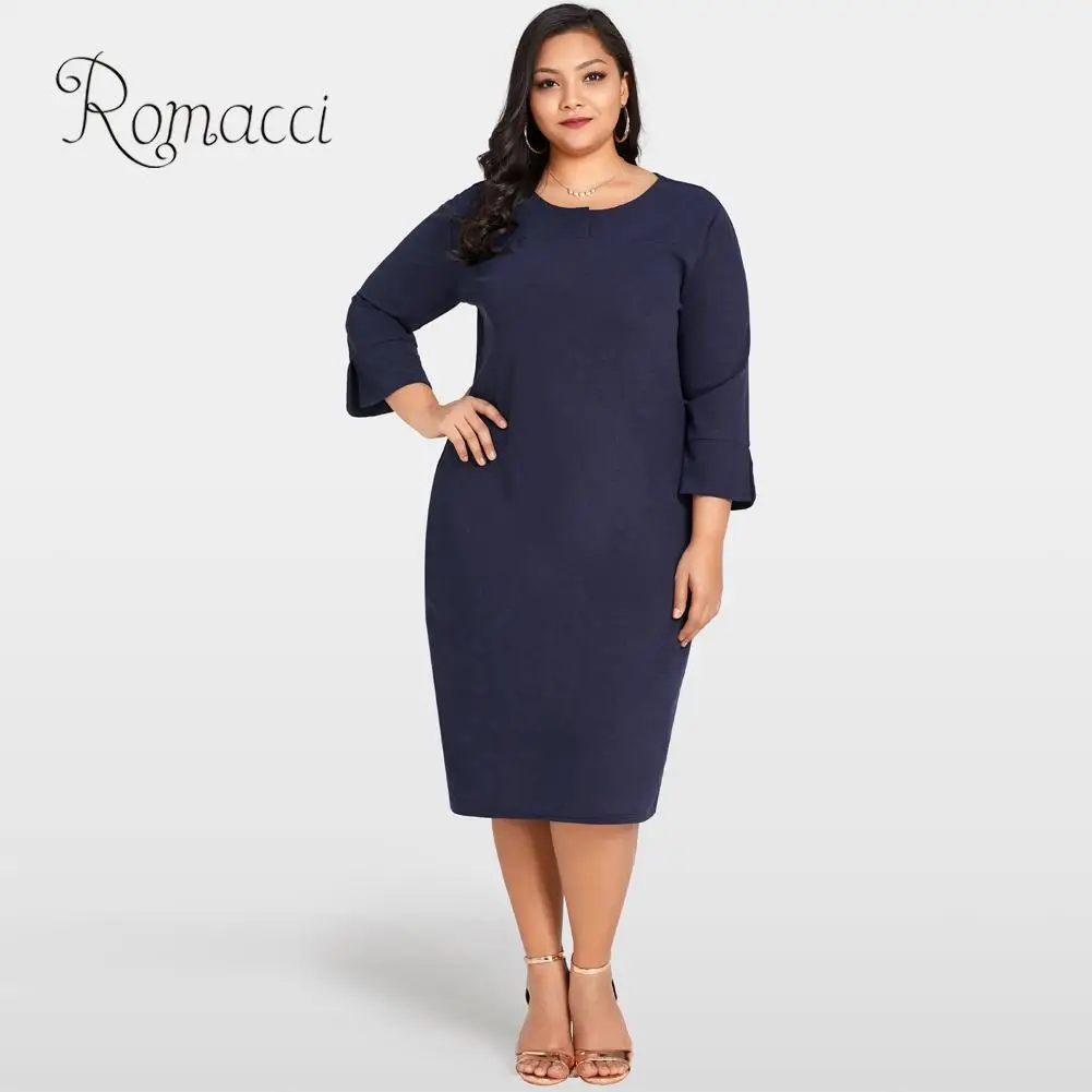 Женское платье с рукавами 3/4 Romacci однотонное платье-футболка карманами
